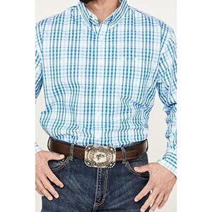 Wrangler Men's LG Long Sleeve Classic Fit Button Up Plaid Shirt - Blue